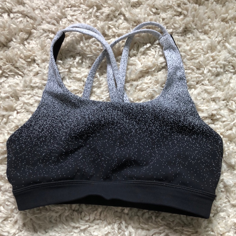 Yellow and black/white Lululemon sports bra